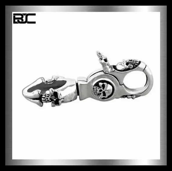Sterling Silver Skull Gang Biker Belt Clip Wallet Connector Keychain