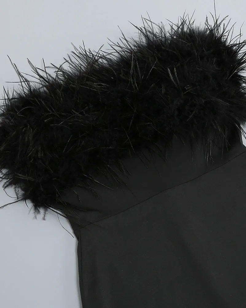 Strapless Feather Bodycon Mini Dress