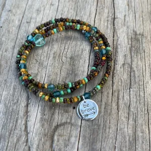 Stretch necklace or triple wrap bracelet with sterling be brave charm