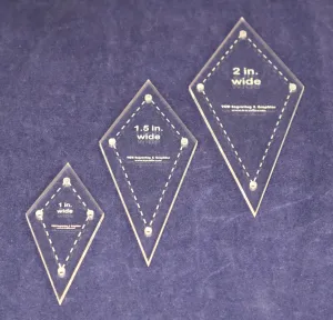 Stretched Diamond Templates 1, 1.5, 2 Inches wide - Clear with guideline Holes 1/8 Inch Thick