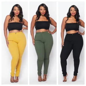 Stretchy Skinny High Waist Jeans (More colors - Red, Black, Mustard, Olive,) Plus Size