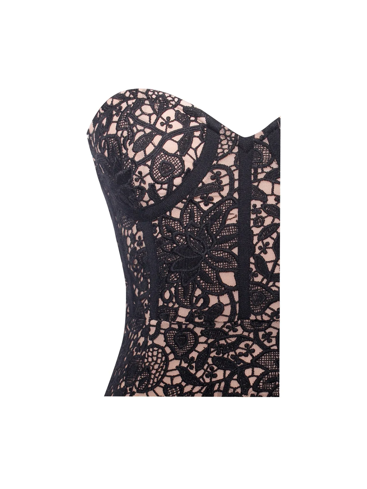 String Me Along Lace Fringed Strapless Dress x Black