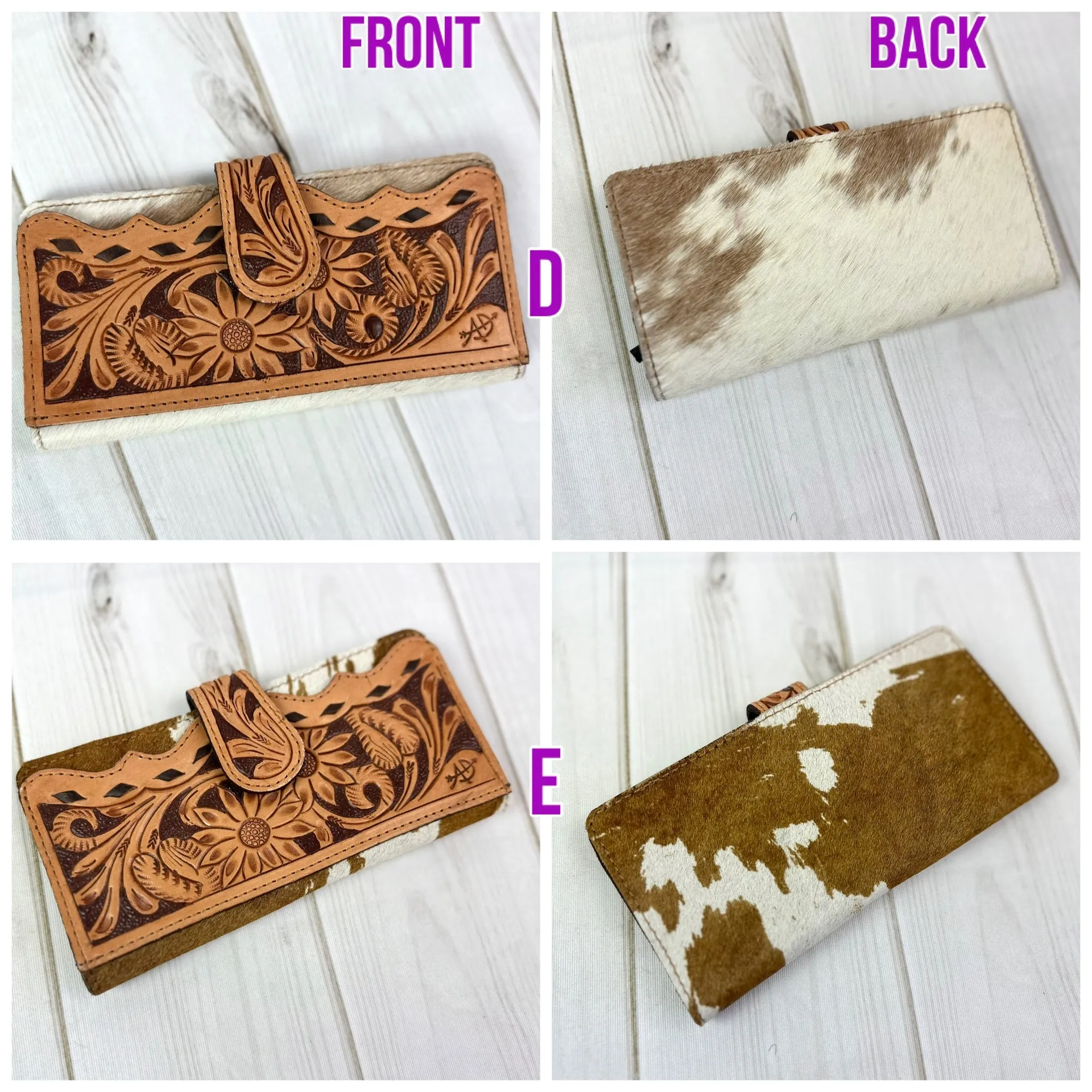 Sunflower Tooled Buckstitch and Leather Scalloped Cowhide Wallet