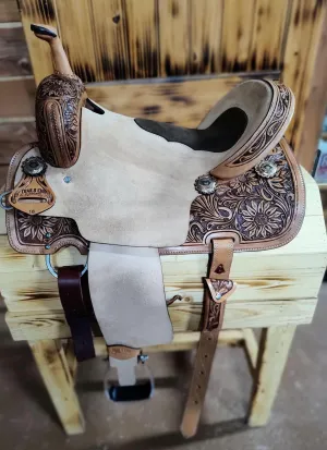 SUNFLOWER TOOLED TRAILS END SADDLERY BARREL SADDLE