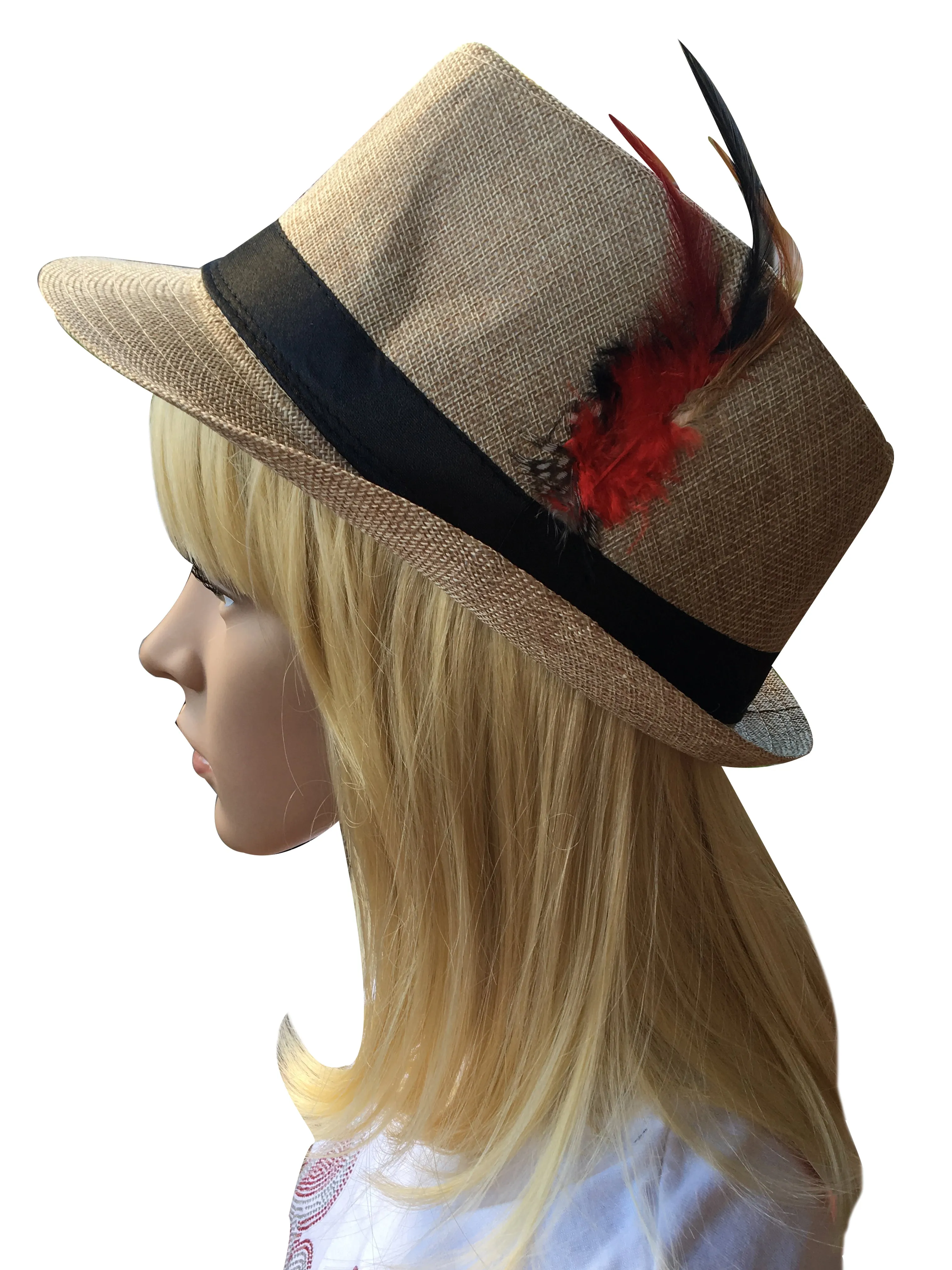 Tan Trilby Hat with Feather