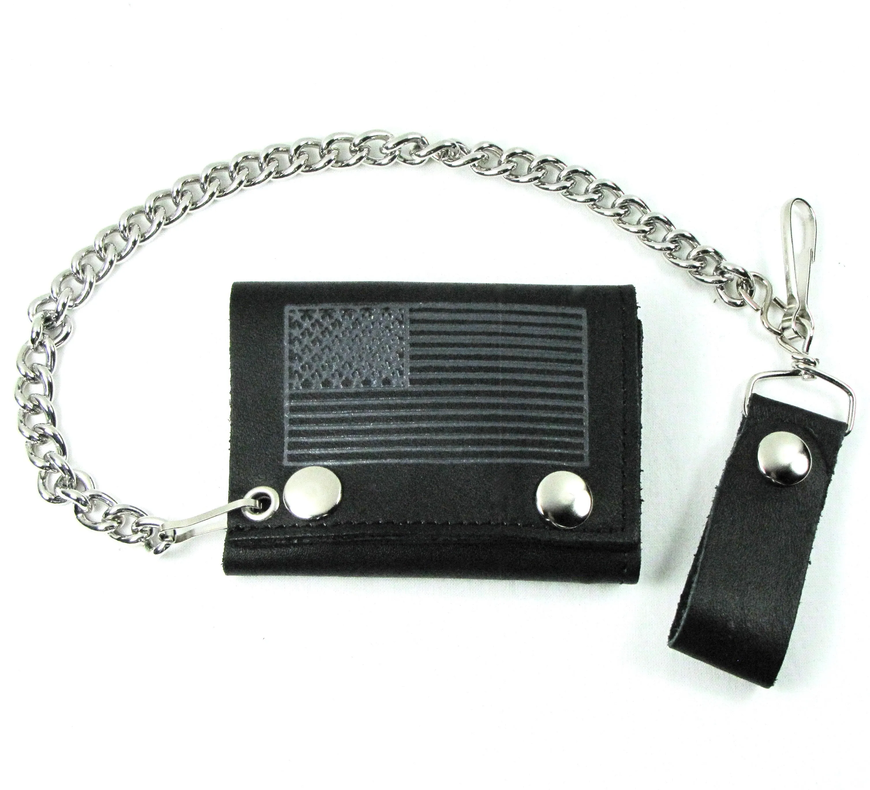 TC304-162G  Tri-Fold Wallet w/ Chain- Grey U.S. Flag