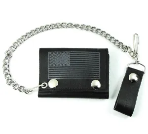 TC304-162G  Tri-Fold Wallet w/ Chain- Grey U.S. Flag
