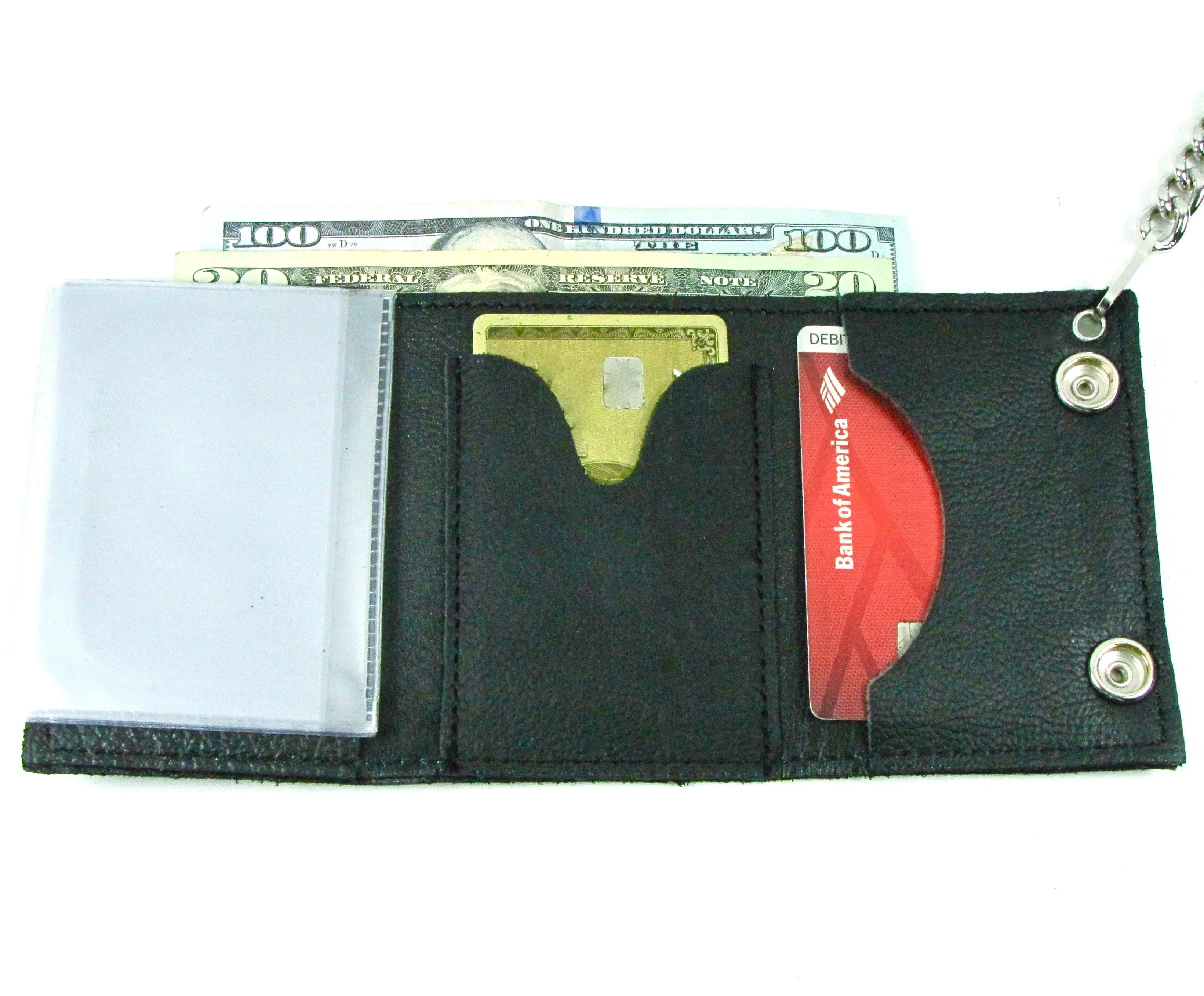 TC304-162G  Tri-Fold Wallet w/ Chain- Grey U.S. Flag