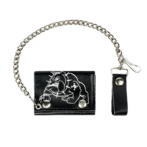 TC304-167  Tri-Fold Wallet w/ Chain- Bulldog