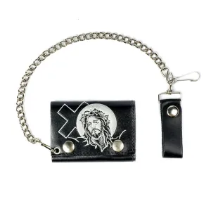 TC304-27  Tri-Fold Wallet w/ Chain- Jesus & Cross