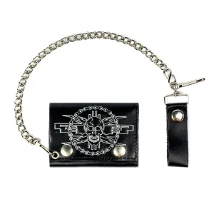 TC304-54 Tri-Fold Wallet w/ Chain- Skull w/ Motorcycle Chain