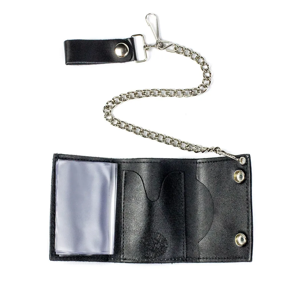 TC304-54 Tri-Fold Wallet w/ Chain- Skull w/ Motorcycle Chain