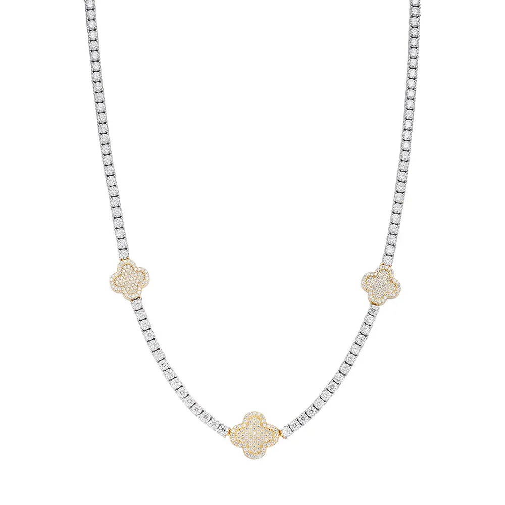 Tennis Clover Necklace Moissanite Womens 925 18"