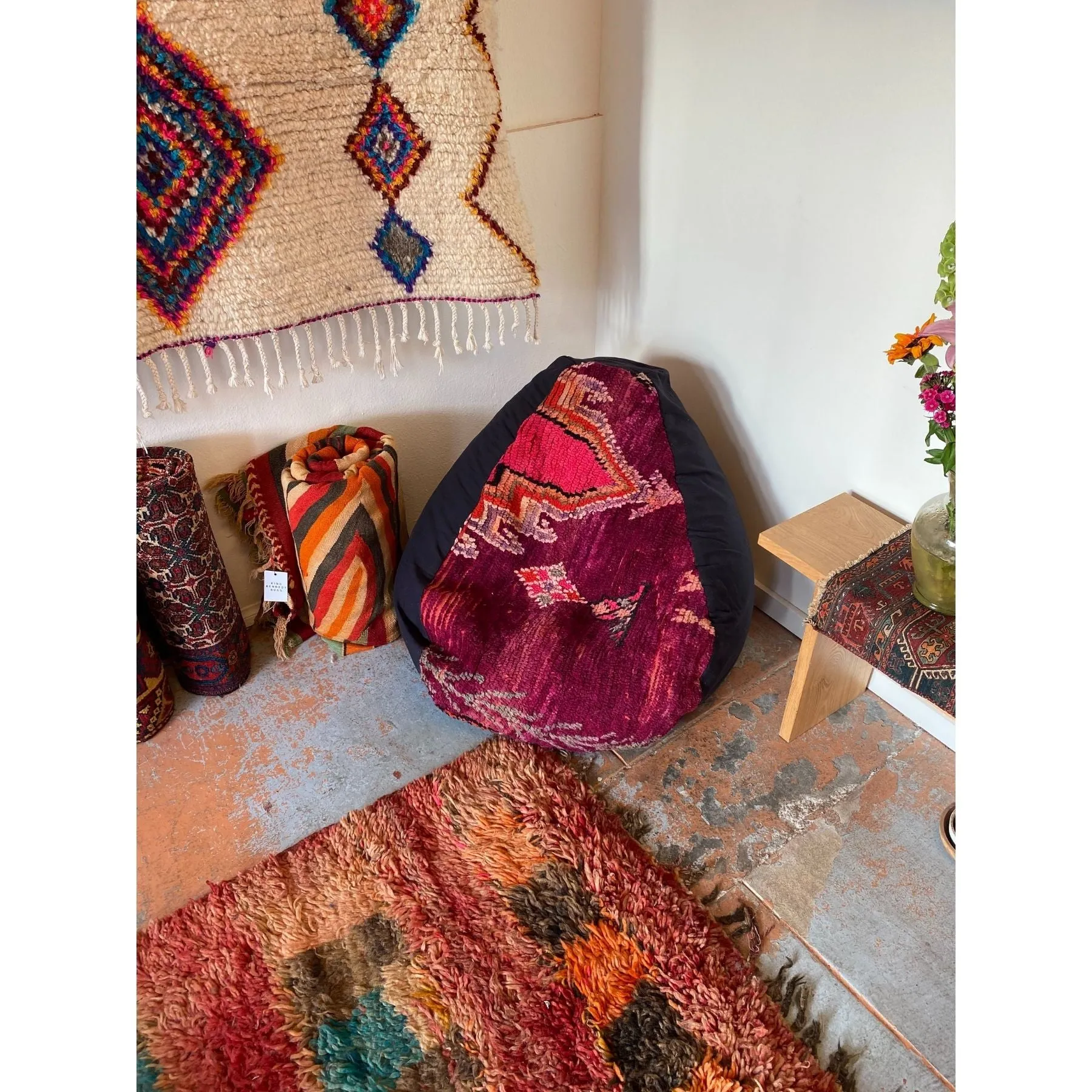 Throwback Moroccan Rug bean bag chair in purple & black