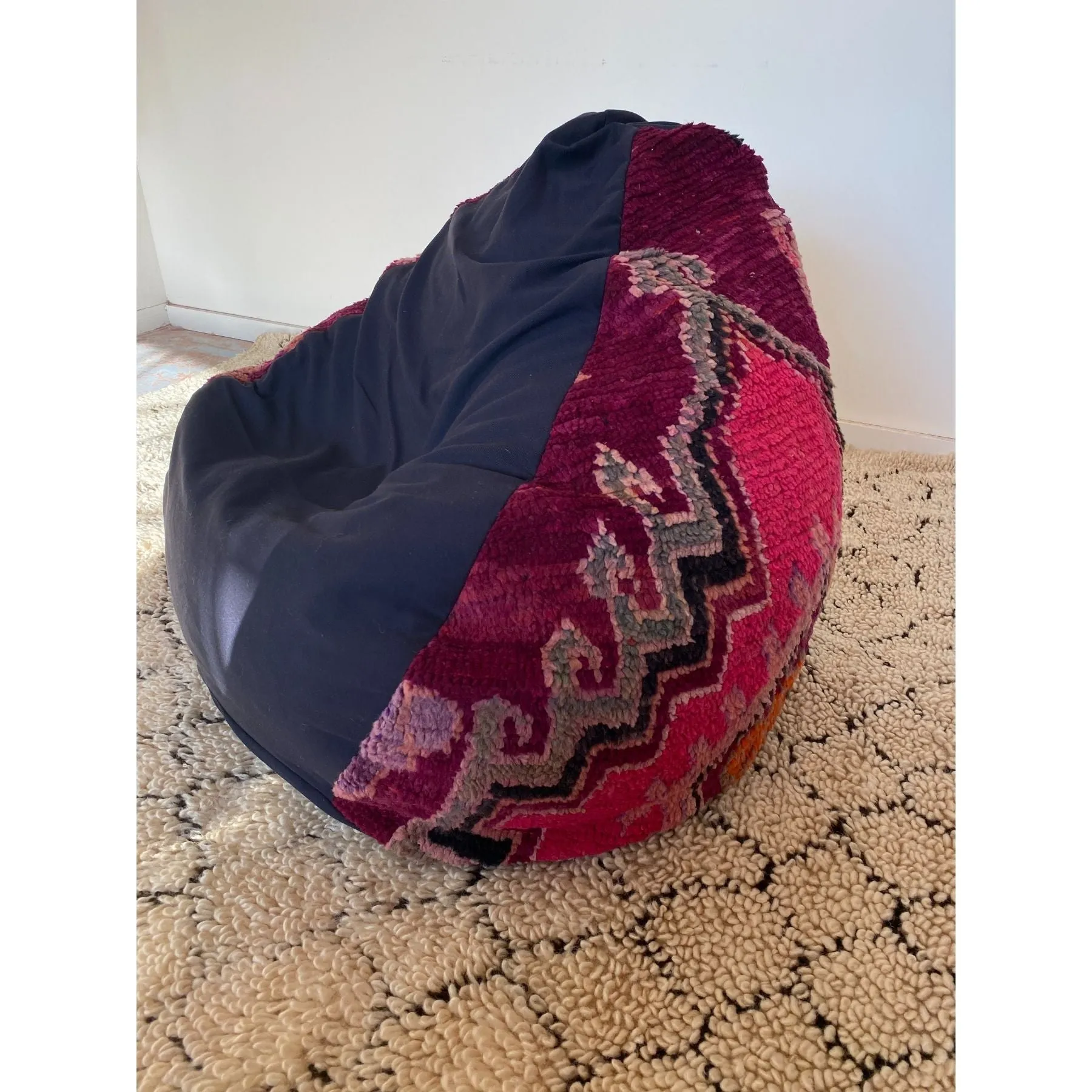 Throwback Moroccan Rug bean bag chair in purple & black