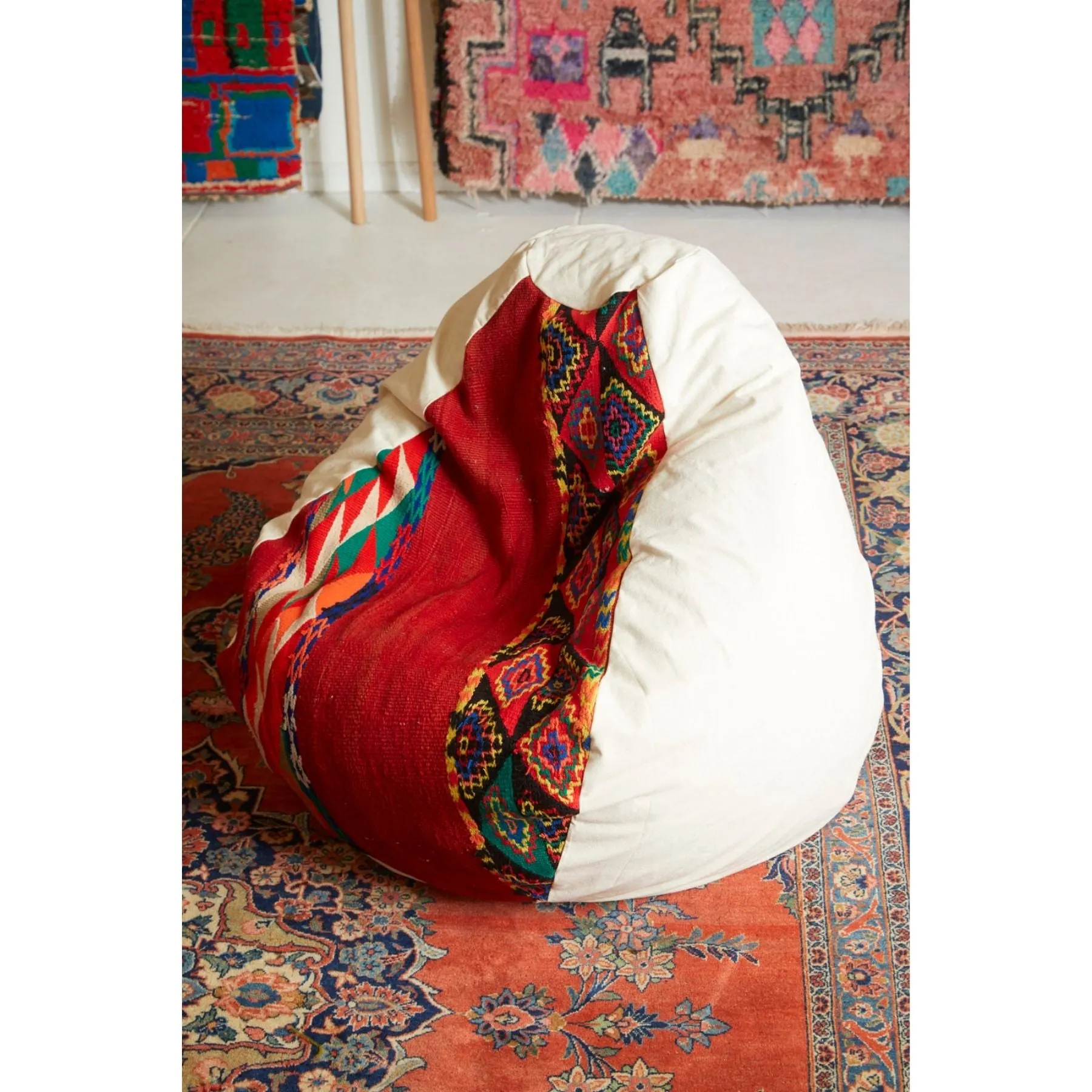 Throwback Moroccan Rug bean bag chair in white & red