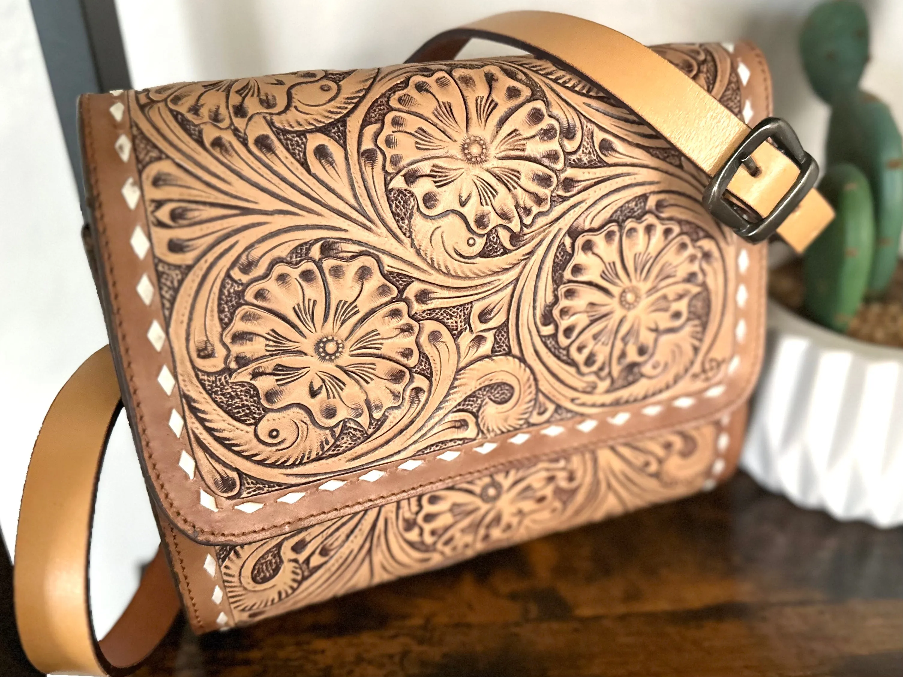 Tooled Leather Clutch Handbag
