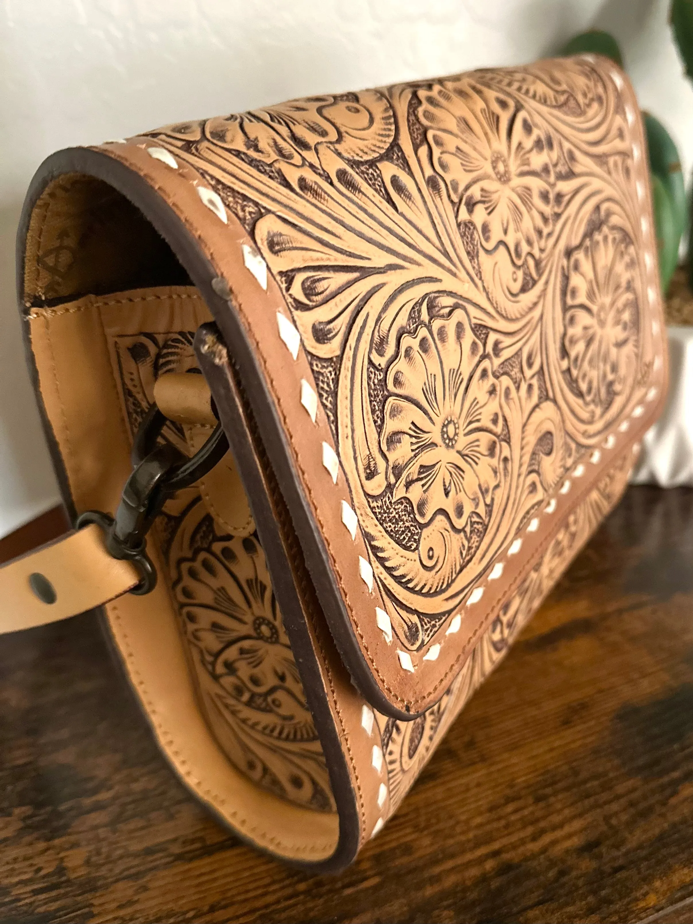 Tooled Leather Clutch Handbag