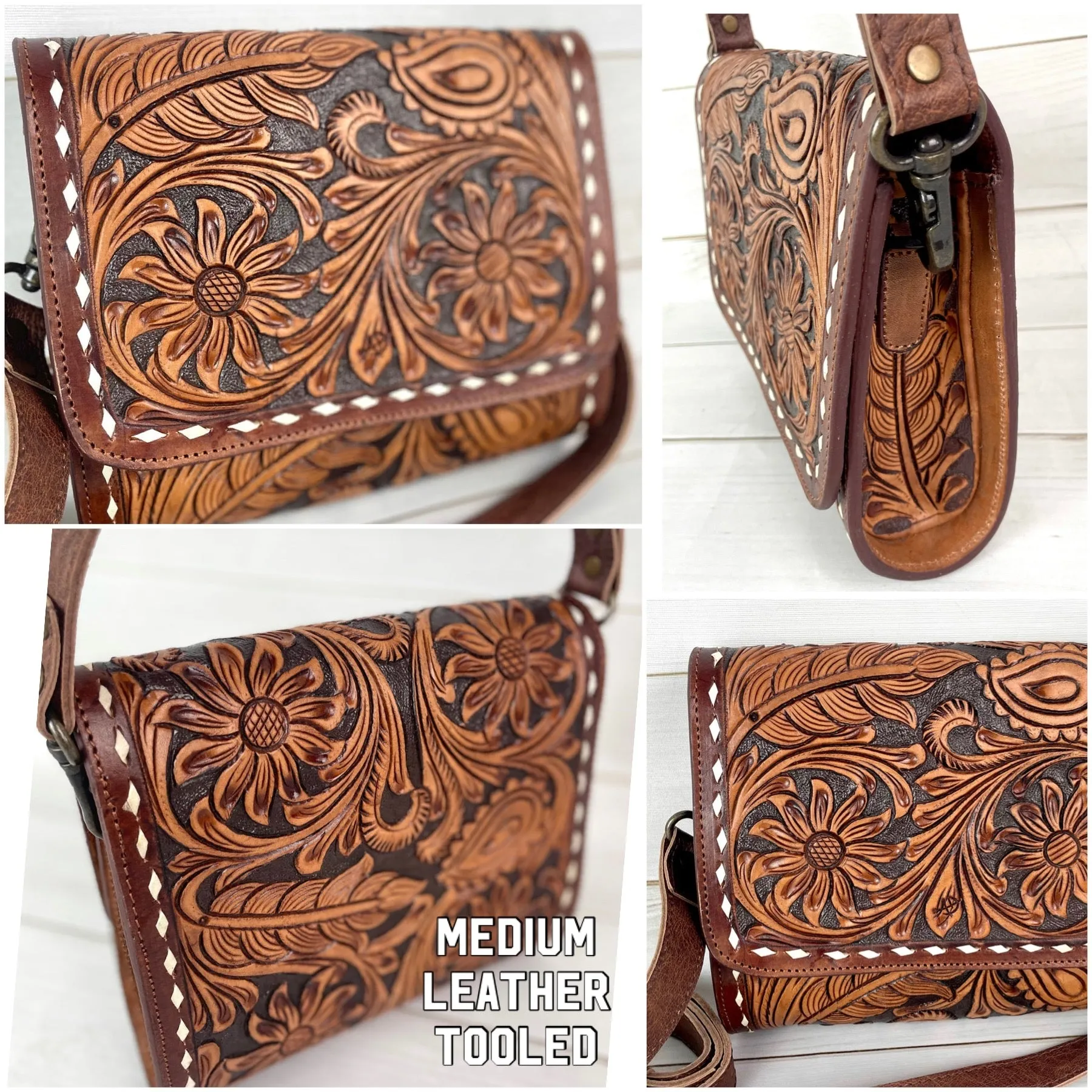 Tooled Leather Clutch Handbag