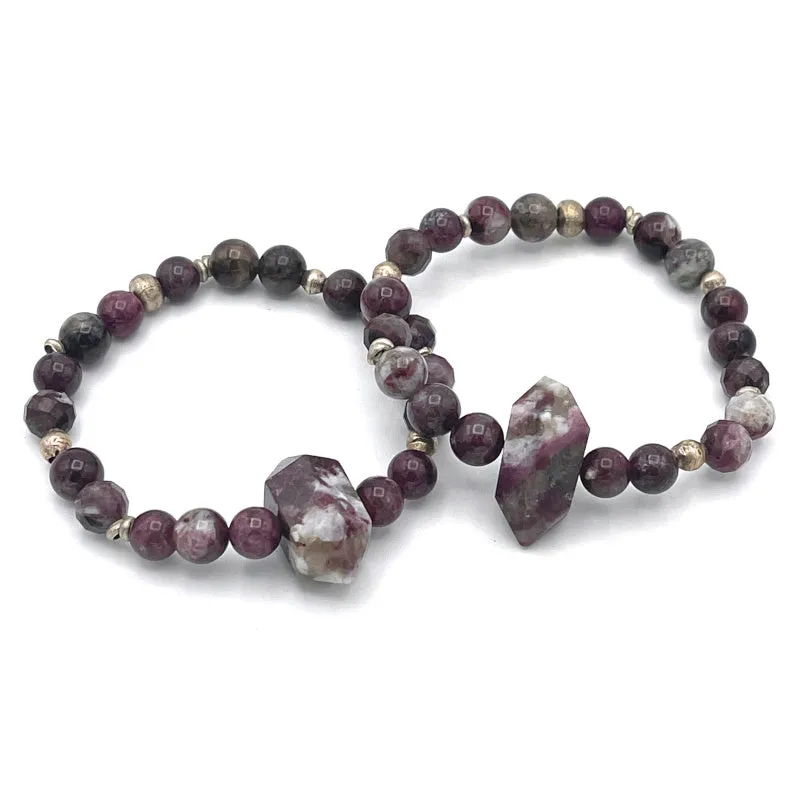 Tourmaline and Eudialyte Gemstone Stretch Bracelet MEDIUM