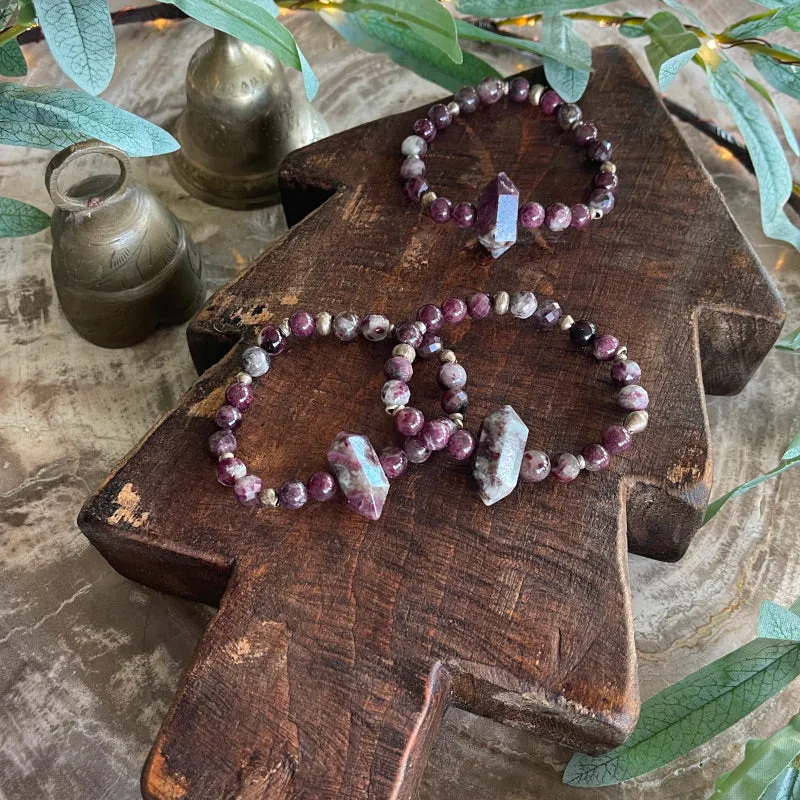 Tourmaline and Eudialyte Gemstone Stretch Bracelet MEDIUM