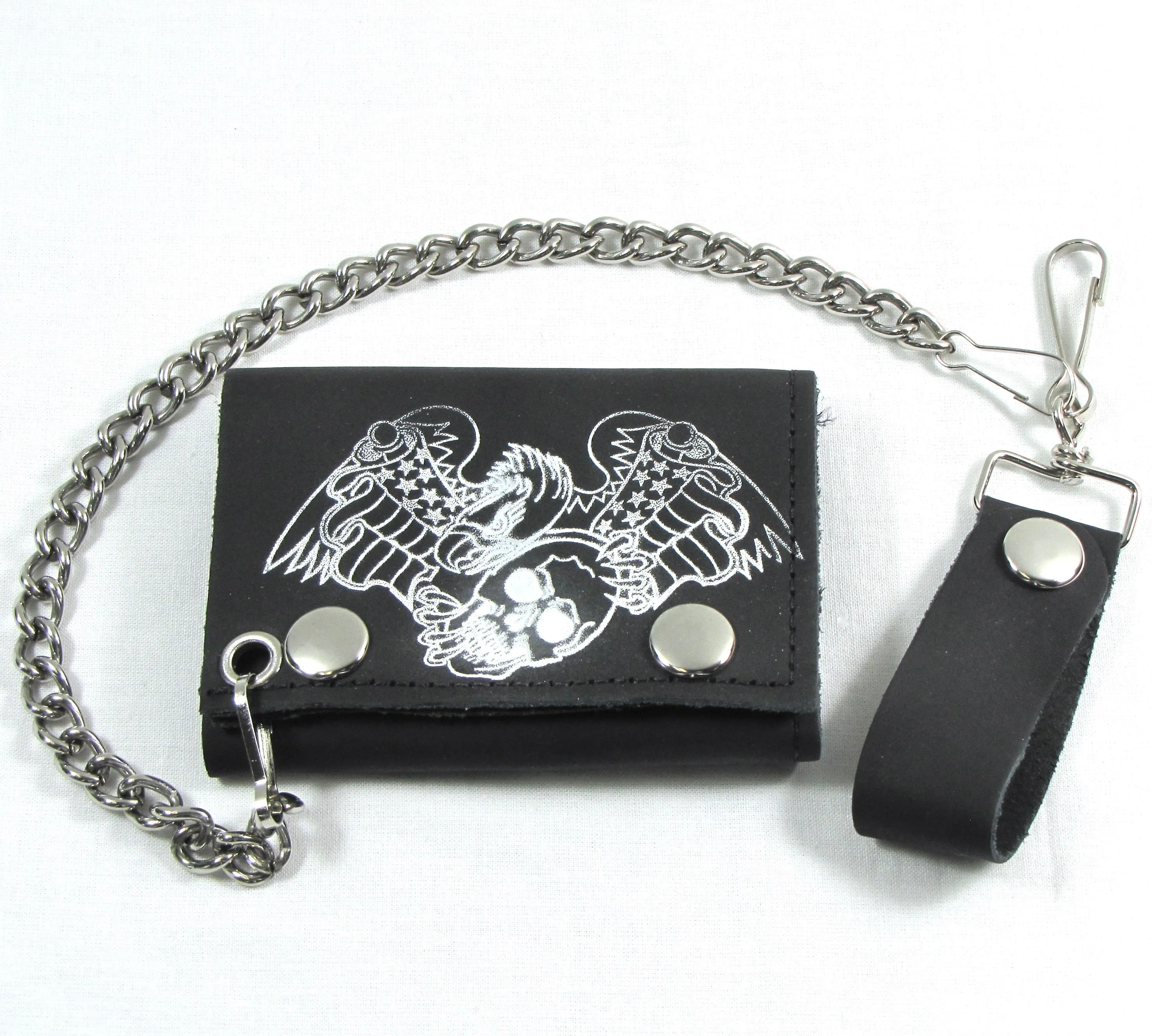 Tri-Fold Wallet w/Chain- Motorcycle Eagle