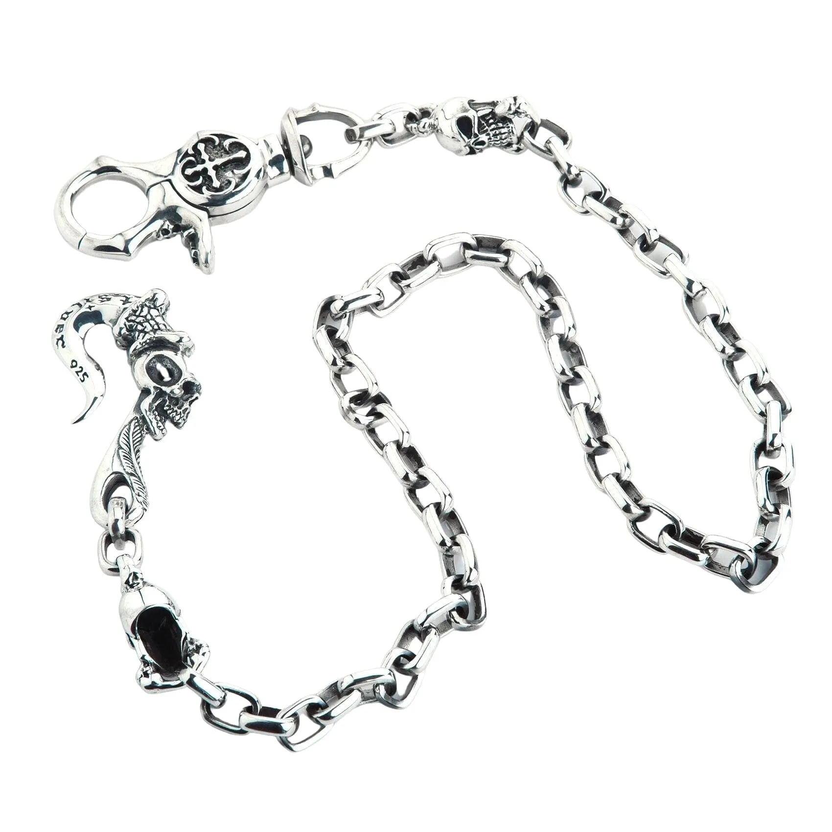 Tribal Gothic Skull Sterling Silver Wallet Chain