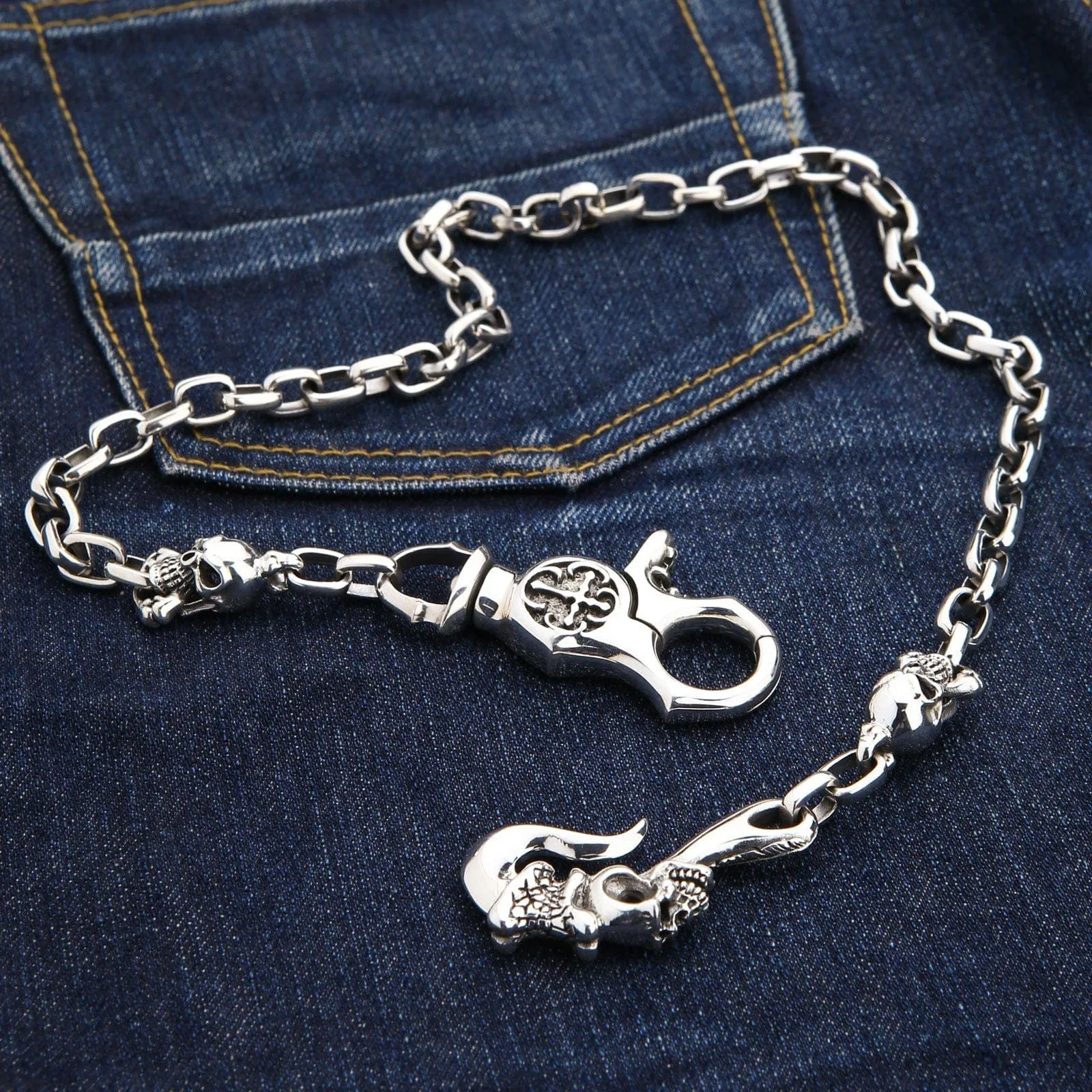 Tribal Gothic Skull Sterling Silver Wallet Chain