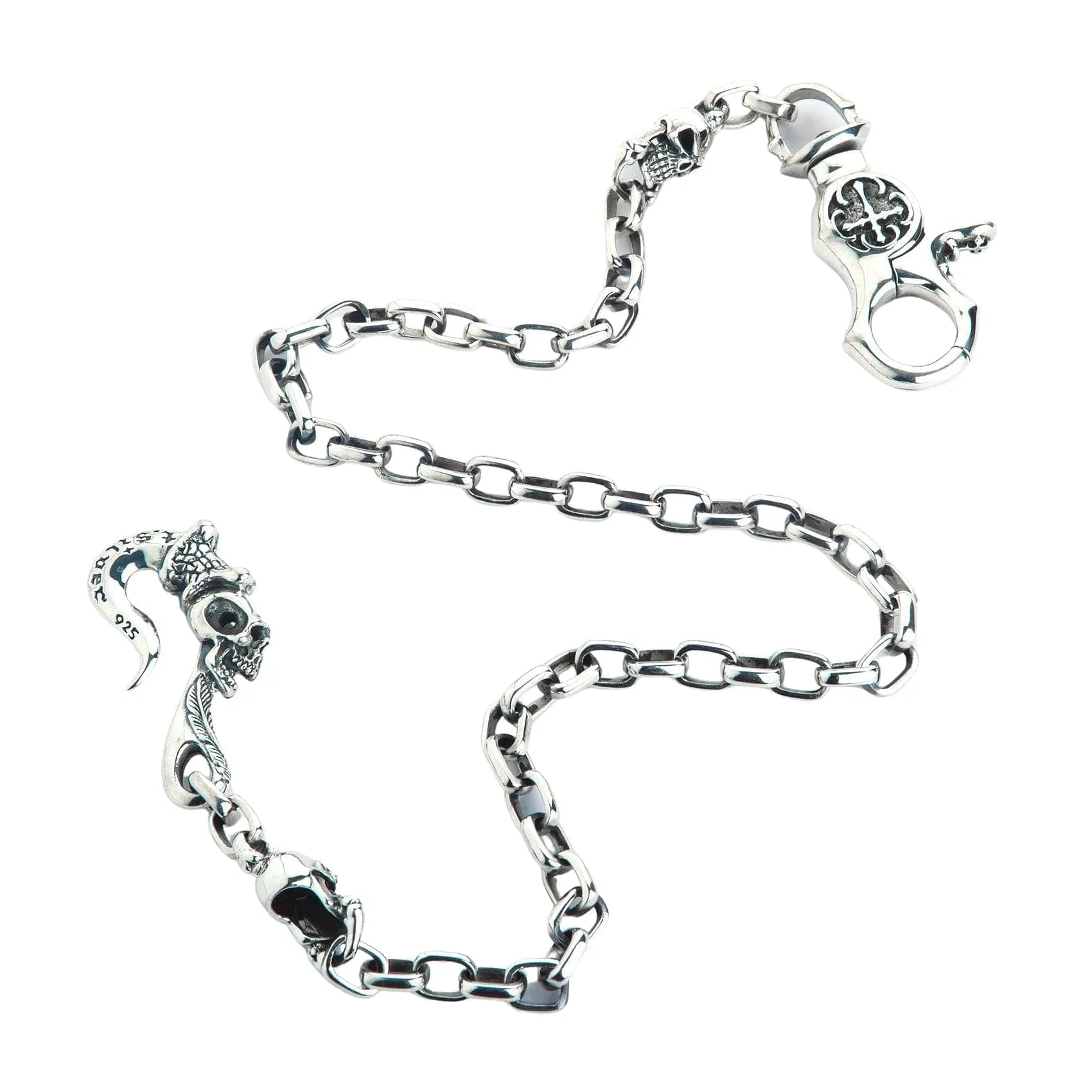 Tribal Gothic Skull Sterling Silver Wallet Chain