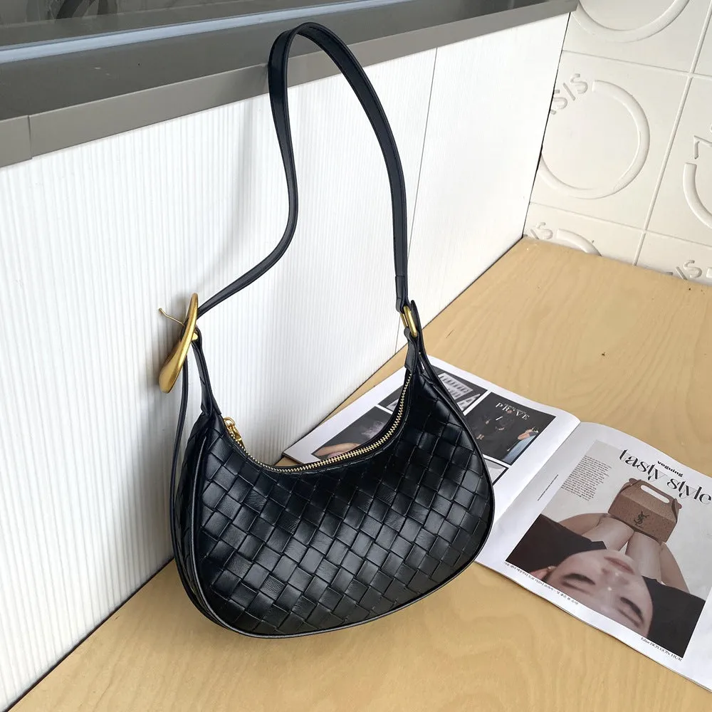 Underarm bag fashionable cowhide texture new woven dumpling bag New women's bag genuine leather crossbody shoulder bag 80108