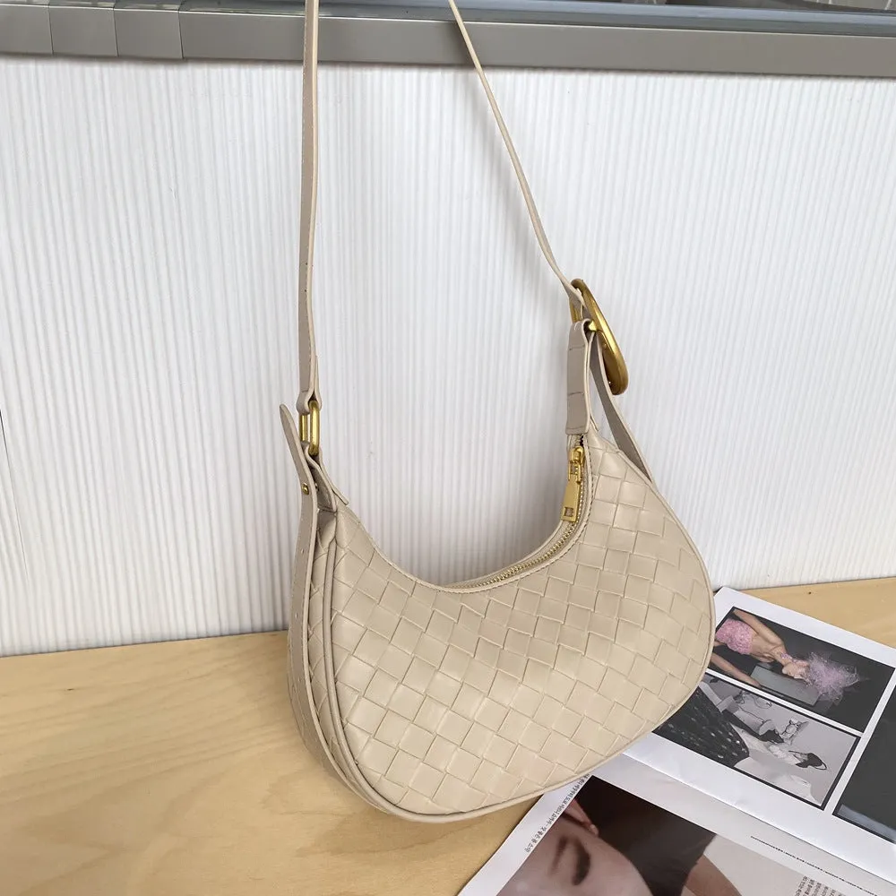 Underarm bag fashionable cowhide texture new woven dumpling bag New women's bag genuine leather crossbody shoulder bag 80108