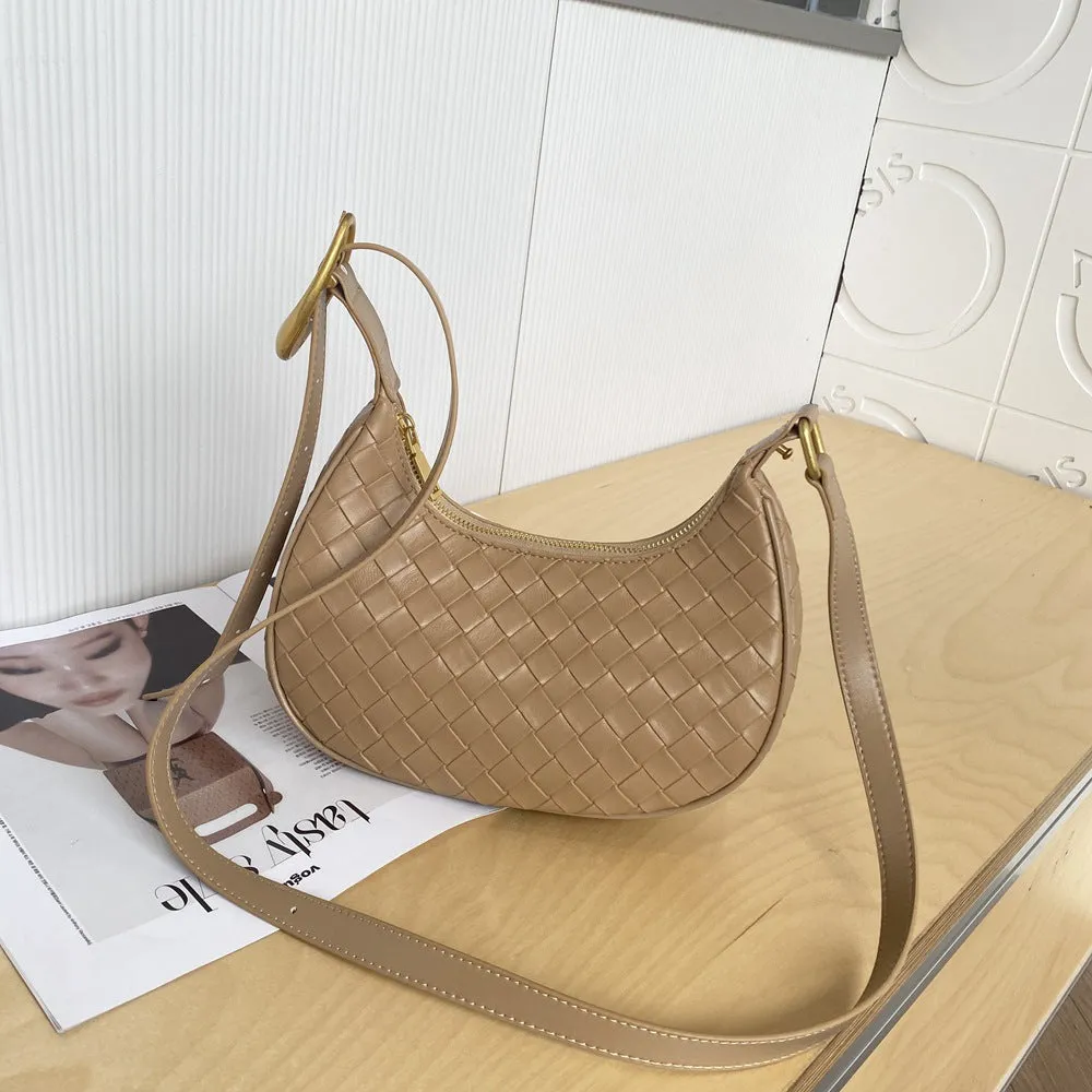Underarm bag fashionable cowhide texture new woven dumpling bag New women's bag genuine leather crossbody shoulder bag 80108