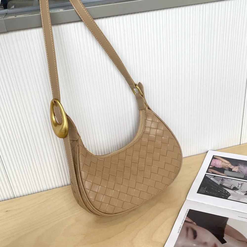 Underarm bag fashionable cowhide texture new woven dumpling bag New women's bag genuine leather crossbody shoulder bag 80108