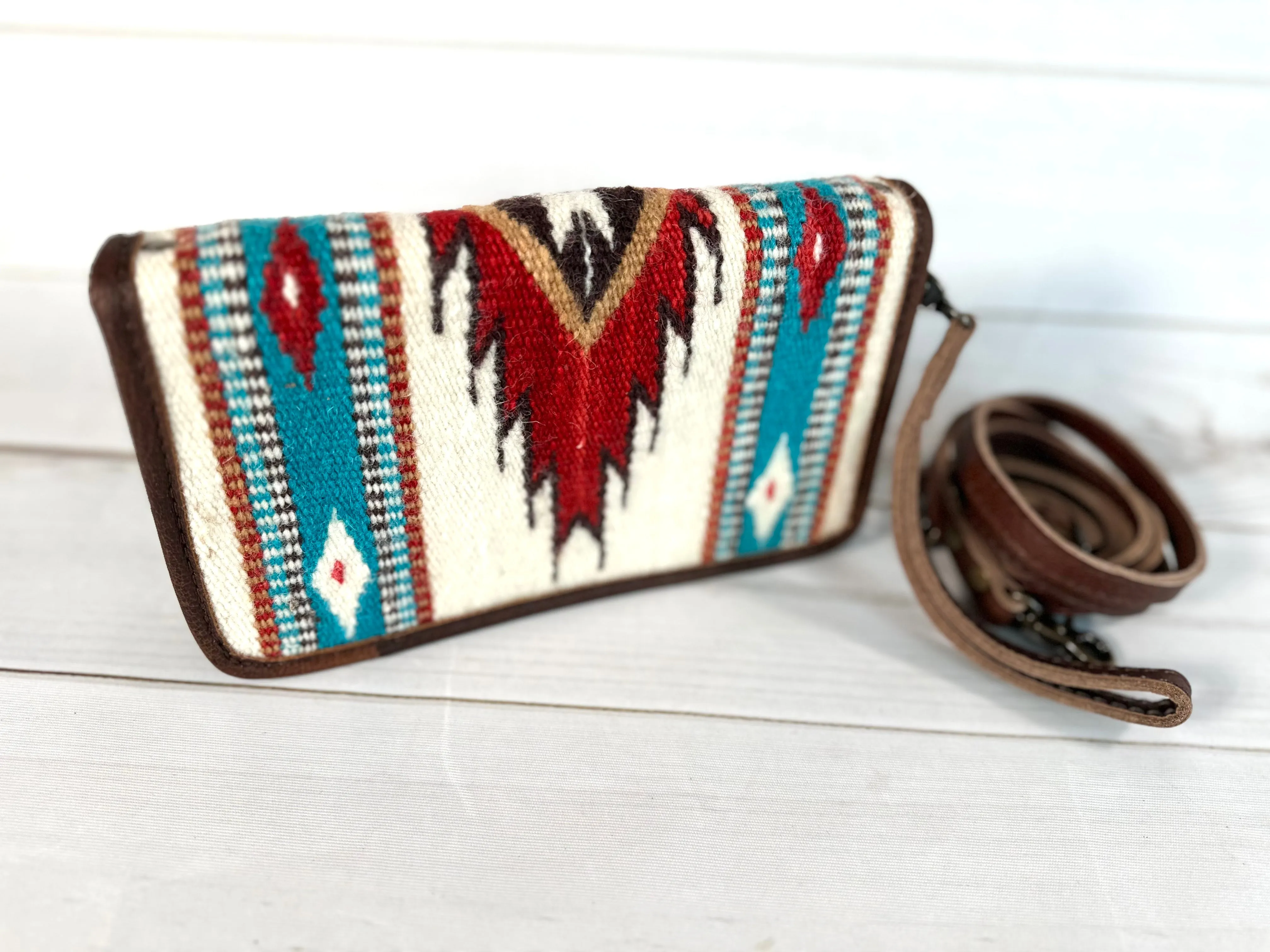 Valley Teal and Red Wool Pattern Carryall Wallet