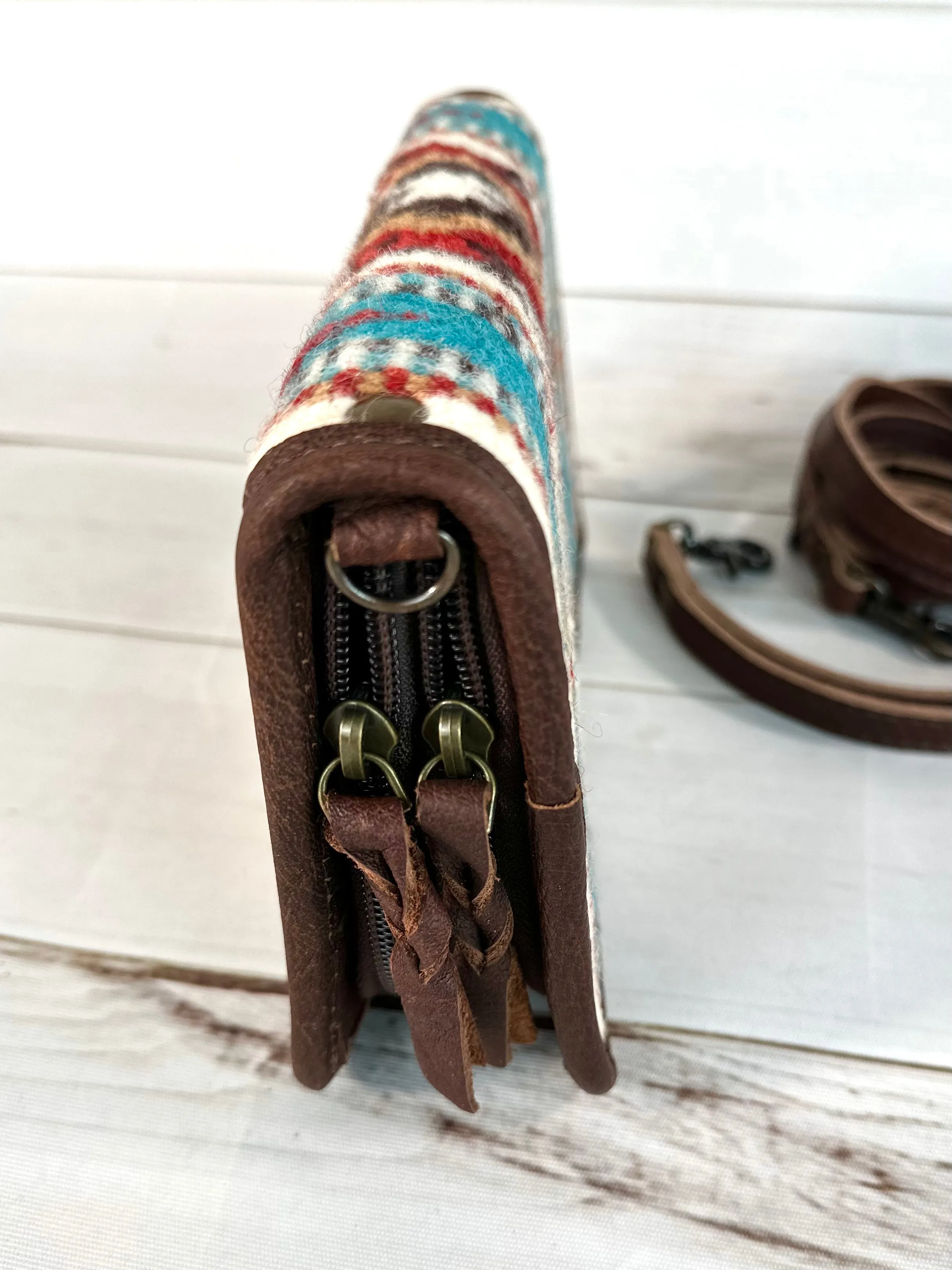 Valley Teal and Red Wool Pattern Carryall Wallet
