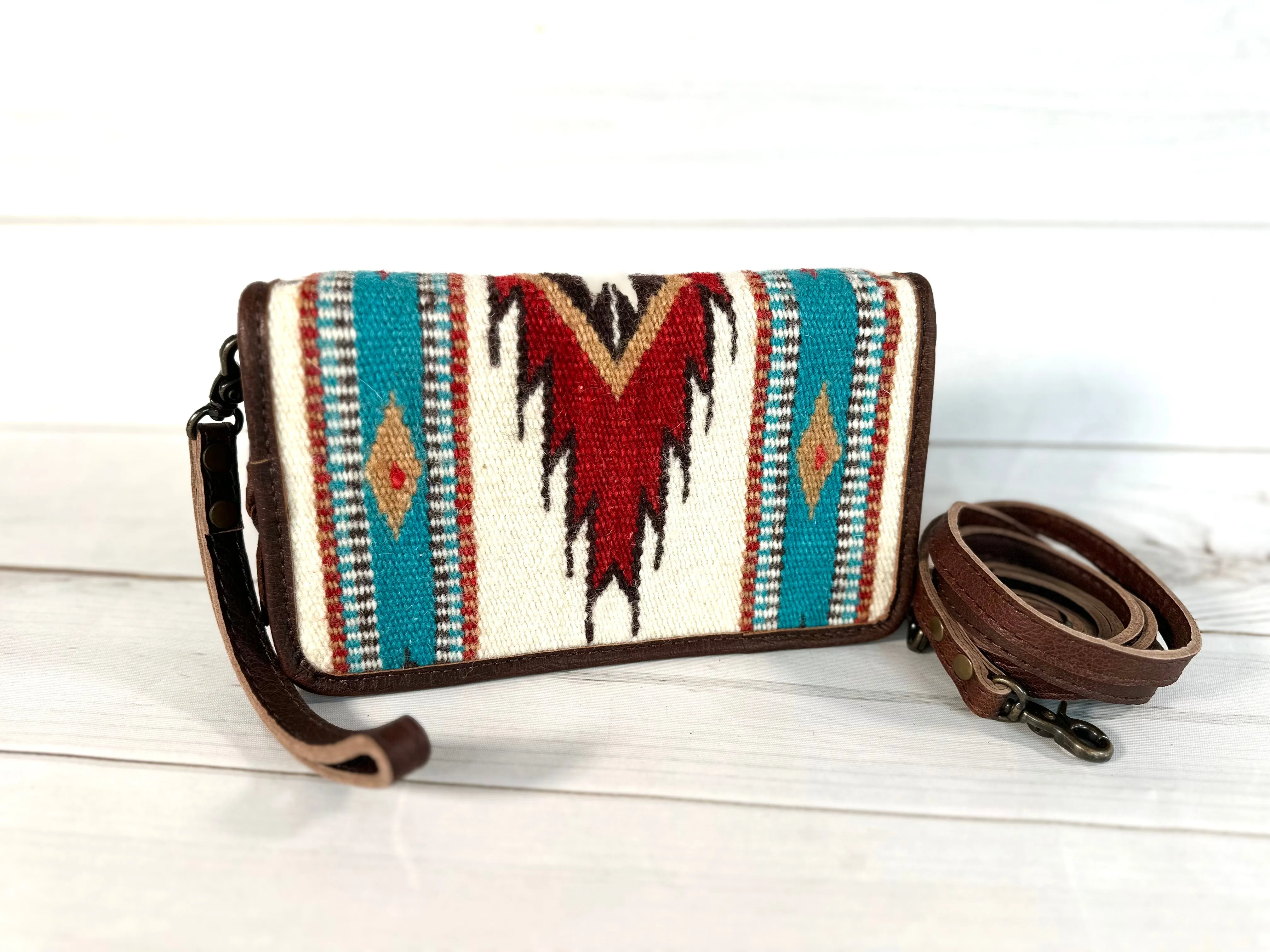 Valley Teal and Red Wool Pattern Carryall Wallet