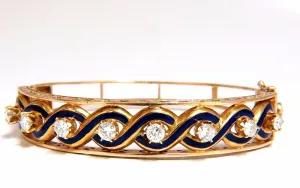 Victorian Ridged Interwoven Braided Handmade Diamond bangle bracelet 14kt