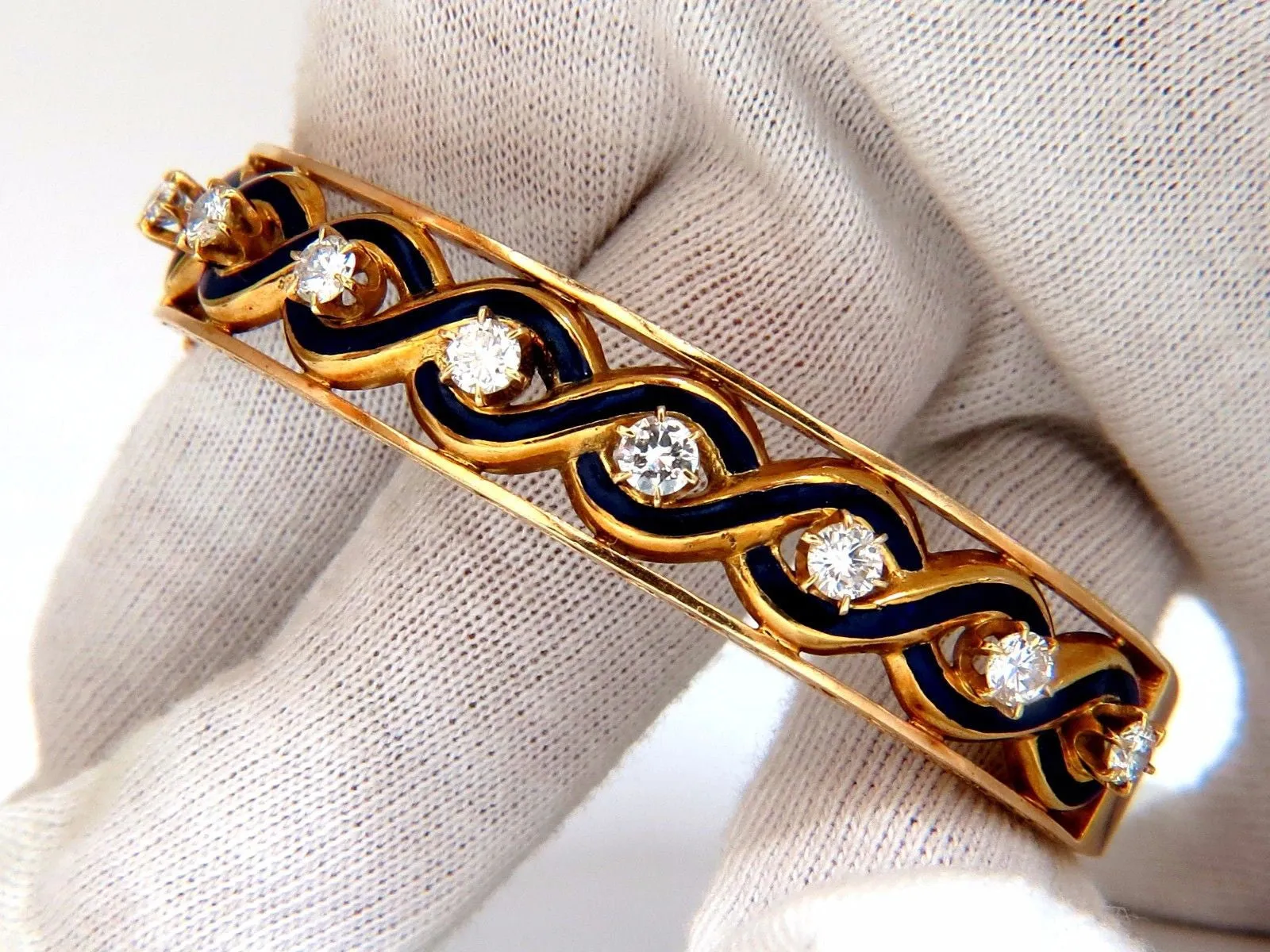Victorian Ridged Interwoven Braided Handmade Diamond bangle bracelet 14kt