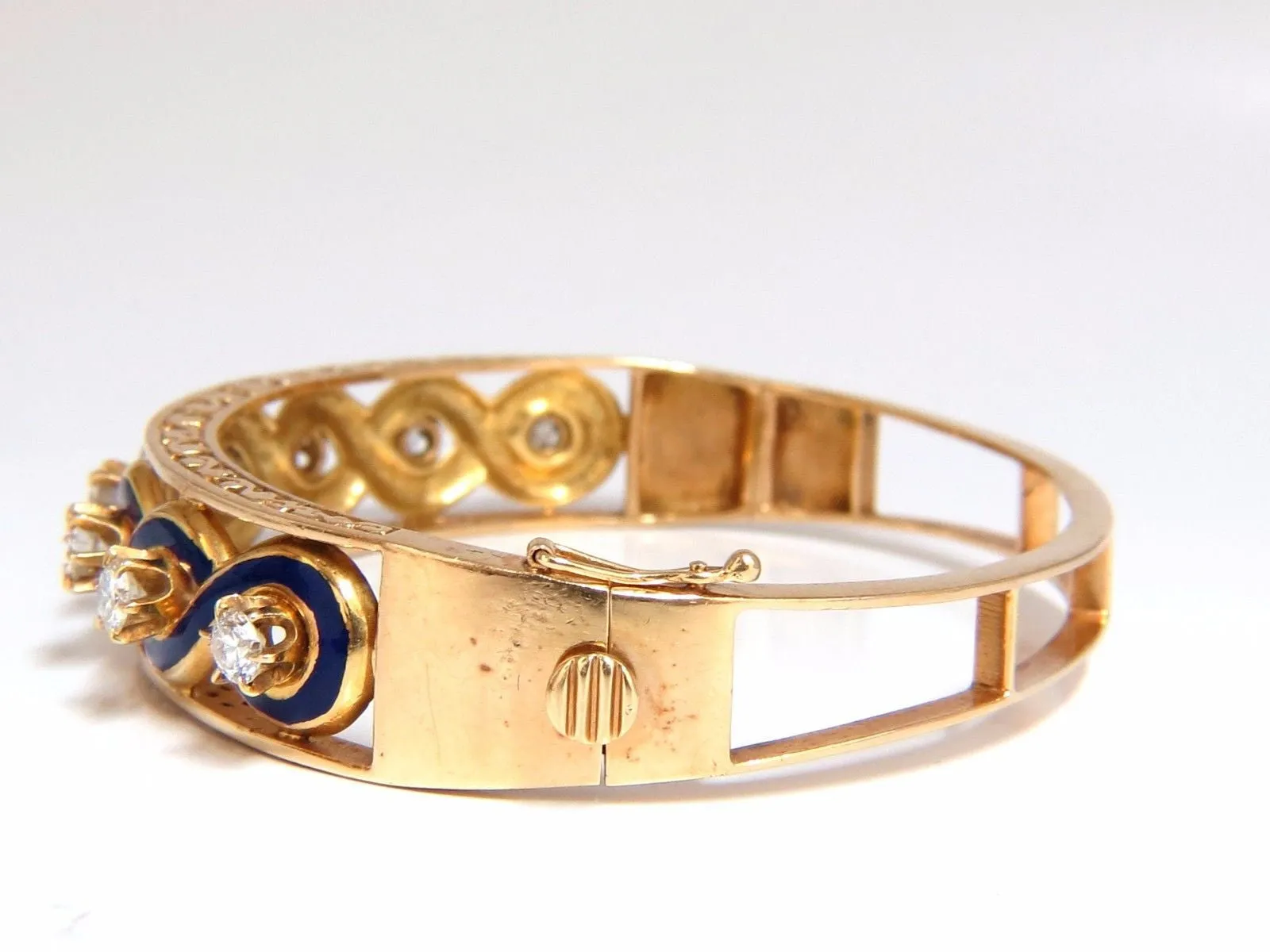Victorian Ridged Interwoven Braided Handmade Diamond bangle bracelet 14kt