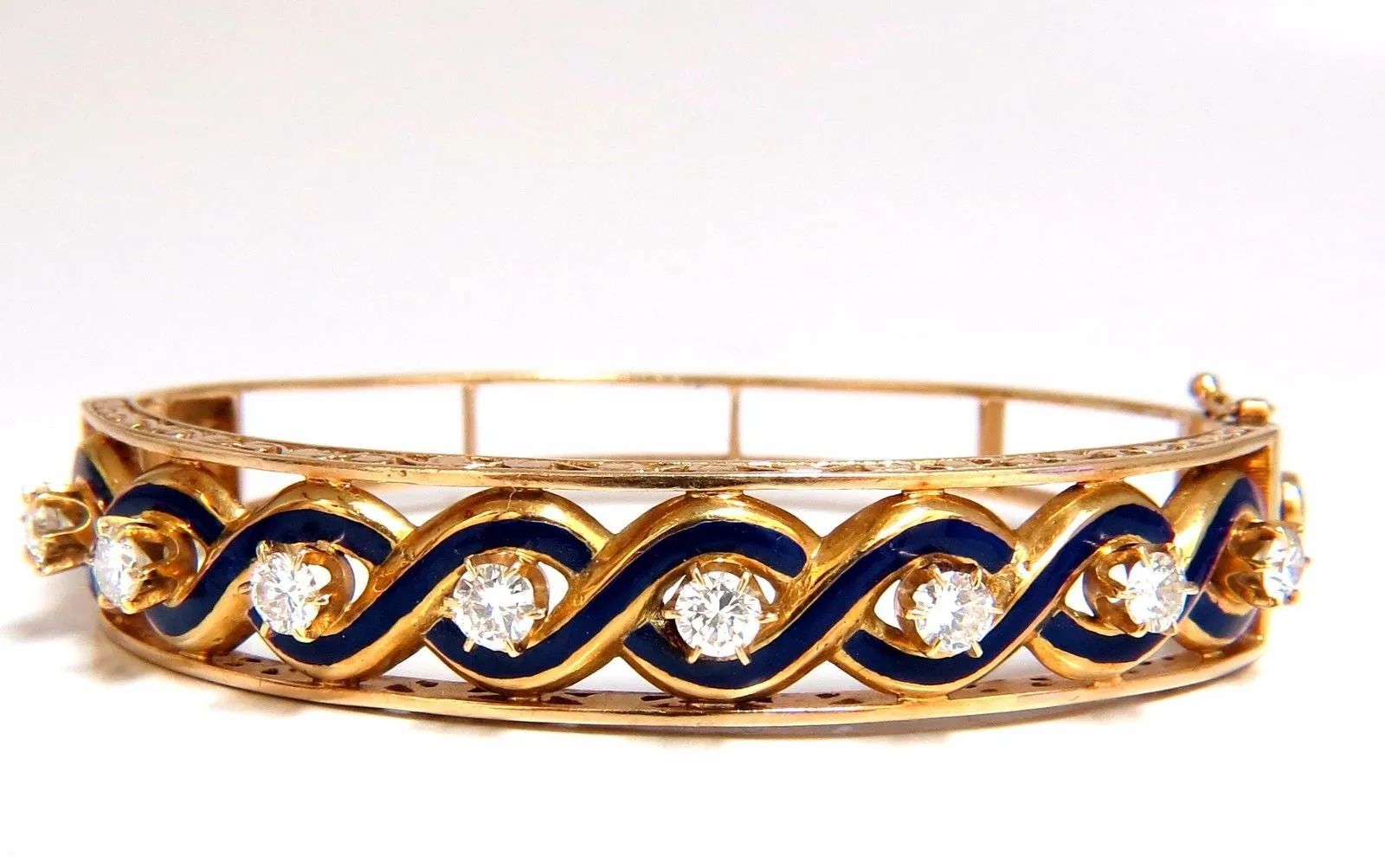 Victorian Ridged Interwoven Braided Handmade Diamond bangle bracelet 14kt