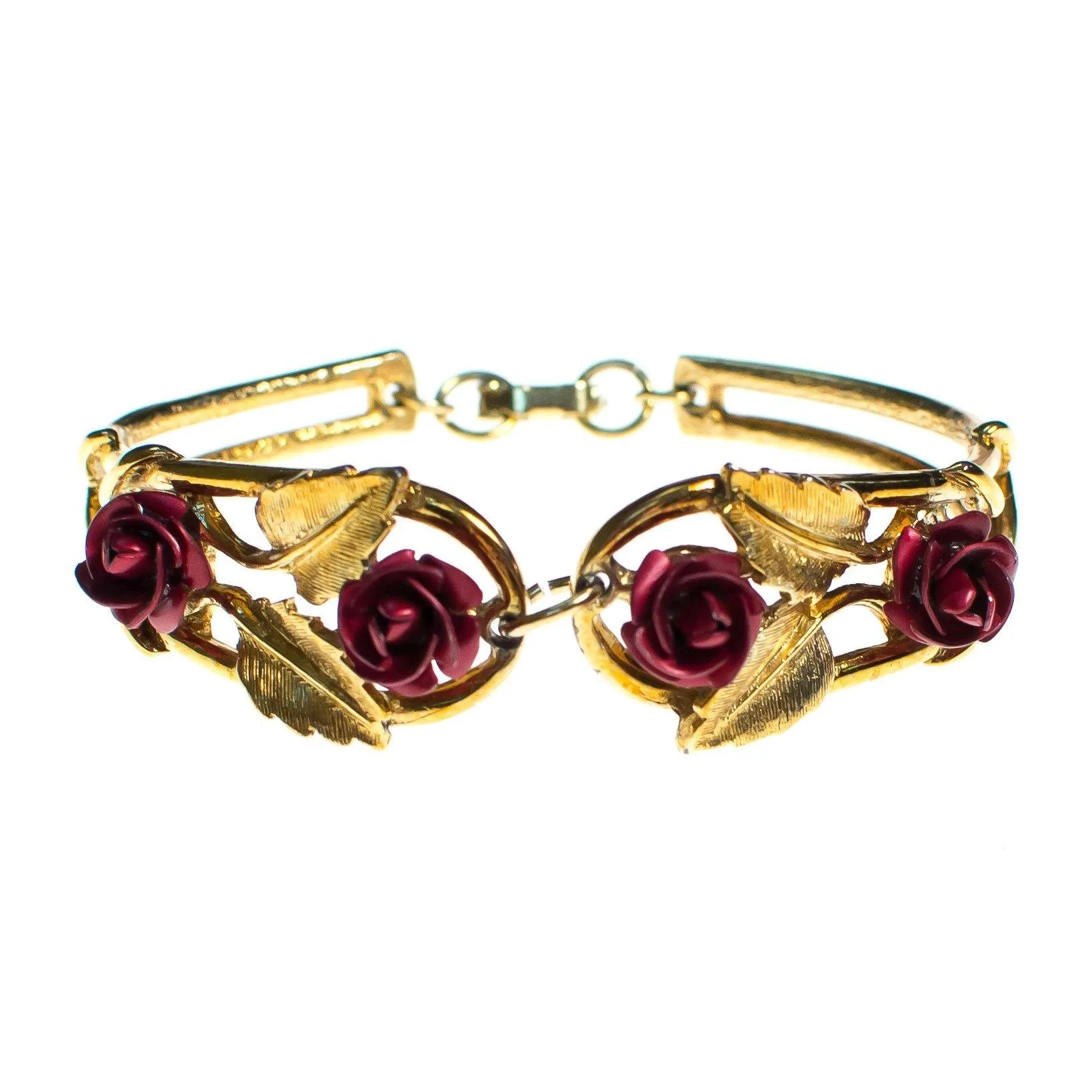 Vintage 1960s Red Rose and Gold Bracelet