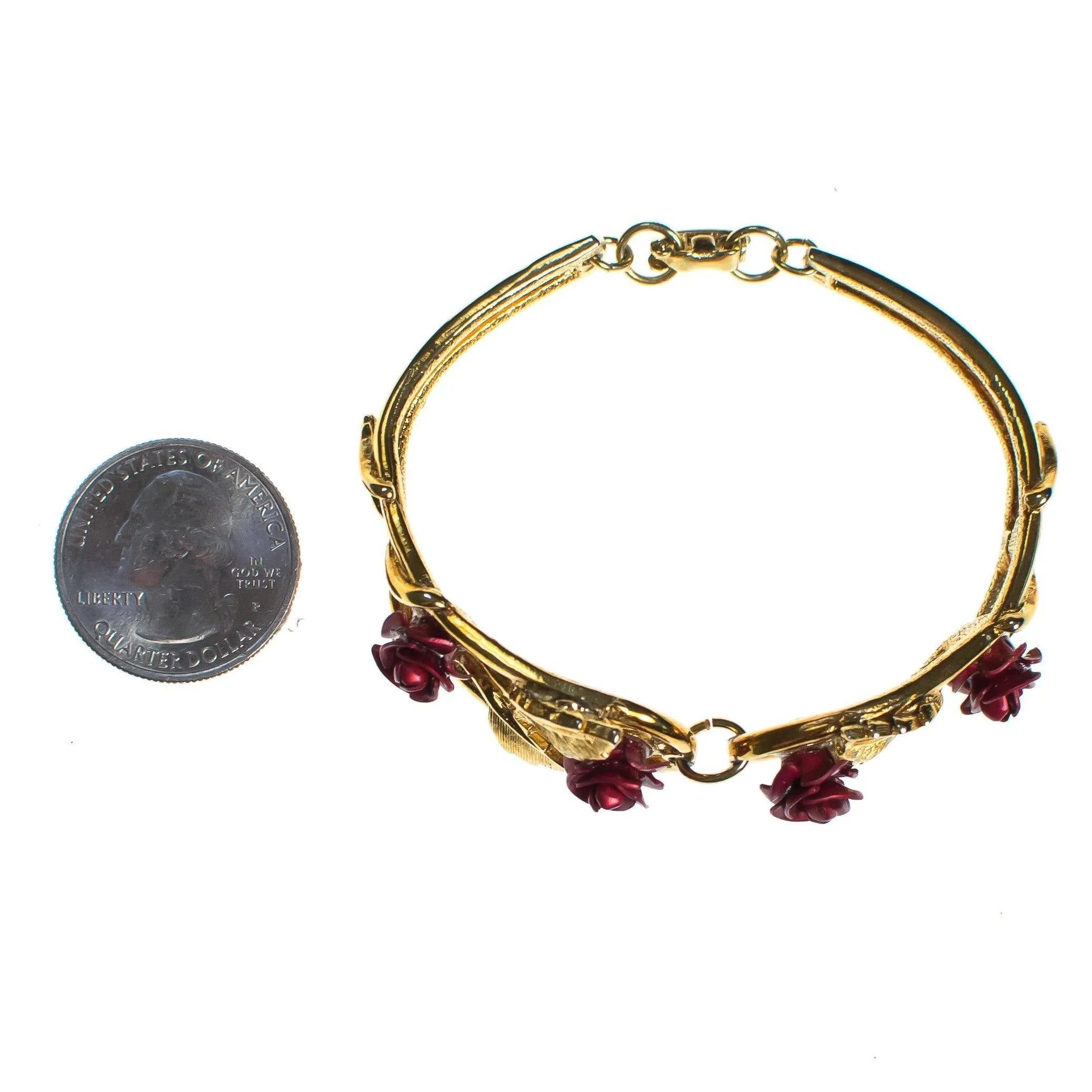 Vintage 1960s Red Rose and Gold Bracelet