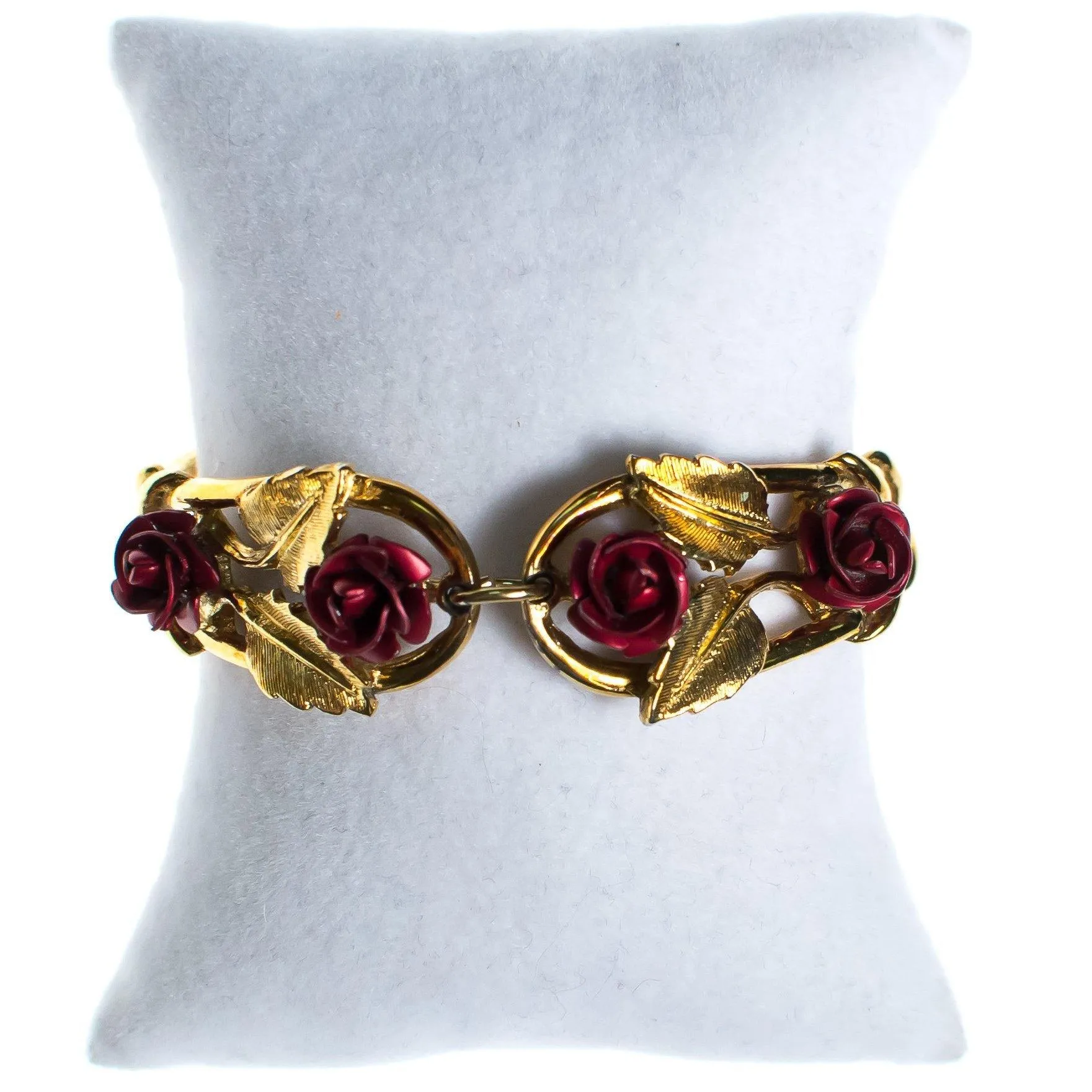 Vintage 1960s Red Rose and Gold Bracelet