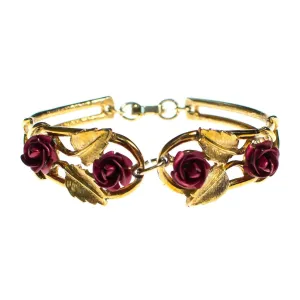 Vintage 1960s Red Rose and Gold Bracelet