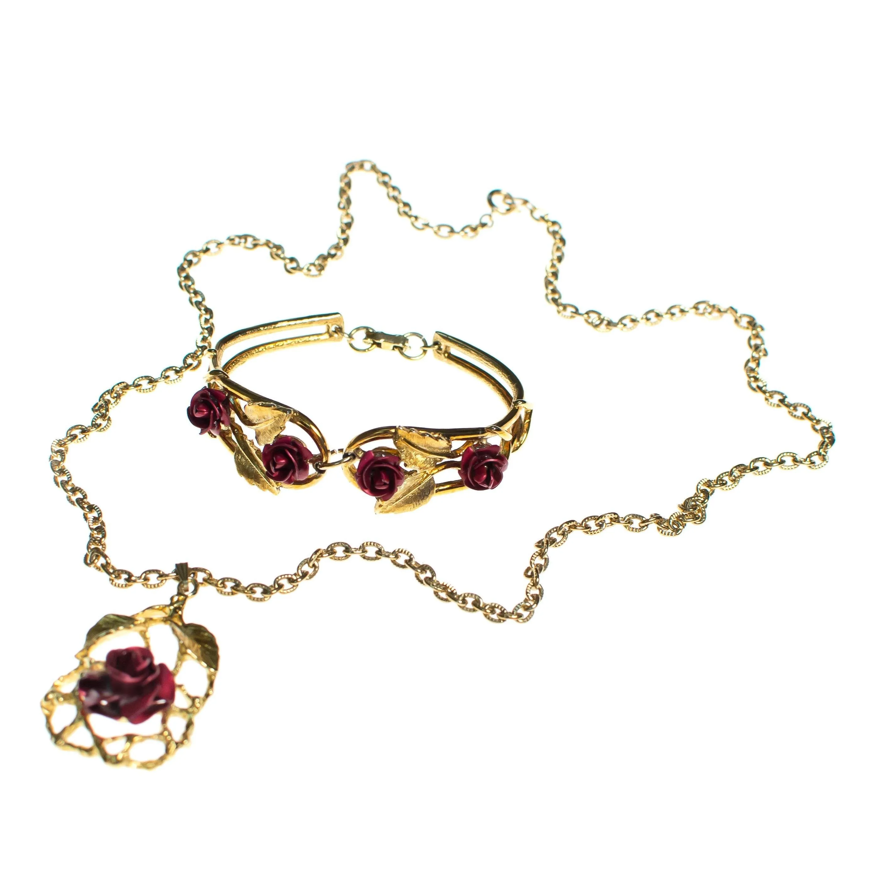 Vintage 1960s Red Rose and Gold Bracelet