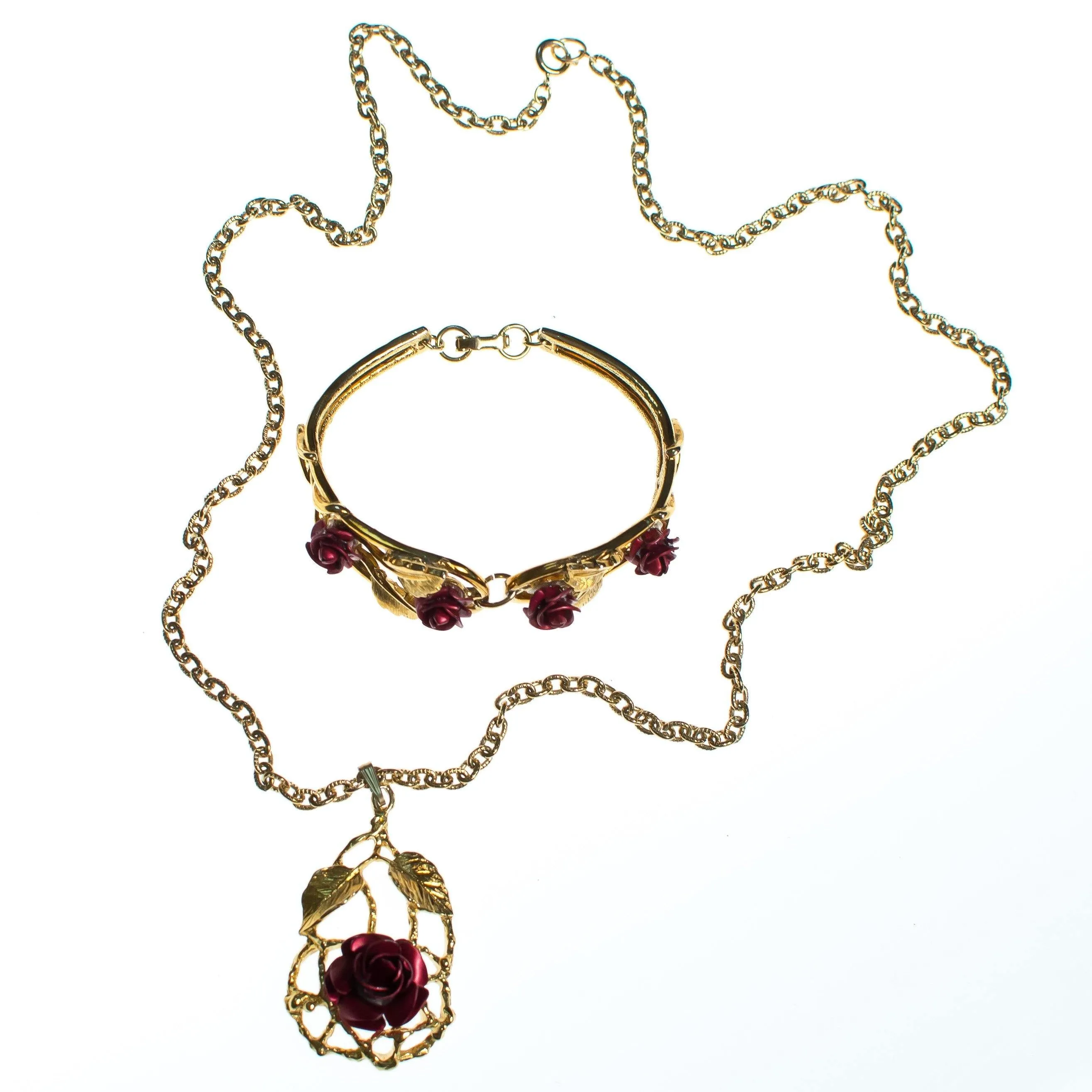 Vintage 1960s Red Rose and Gold Bracelet