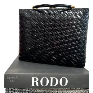 Vintage 1960s Rodo Italy Black Wicker Woven Purse Briefcase Bag NWT/Box