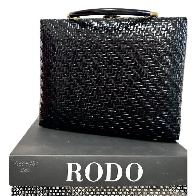 Vintage 1960s Rodo Italy Black Wicker Woven Purse Briefcase Bag NWT/Box
