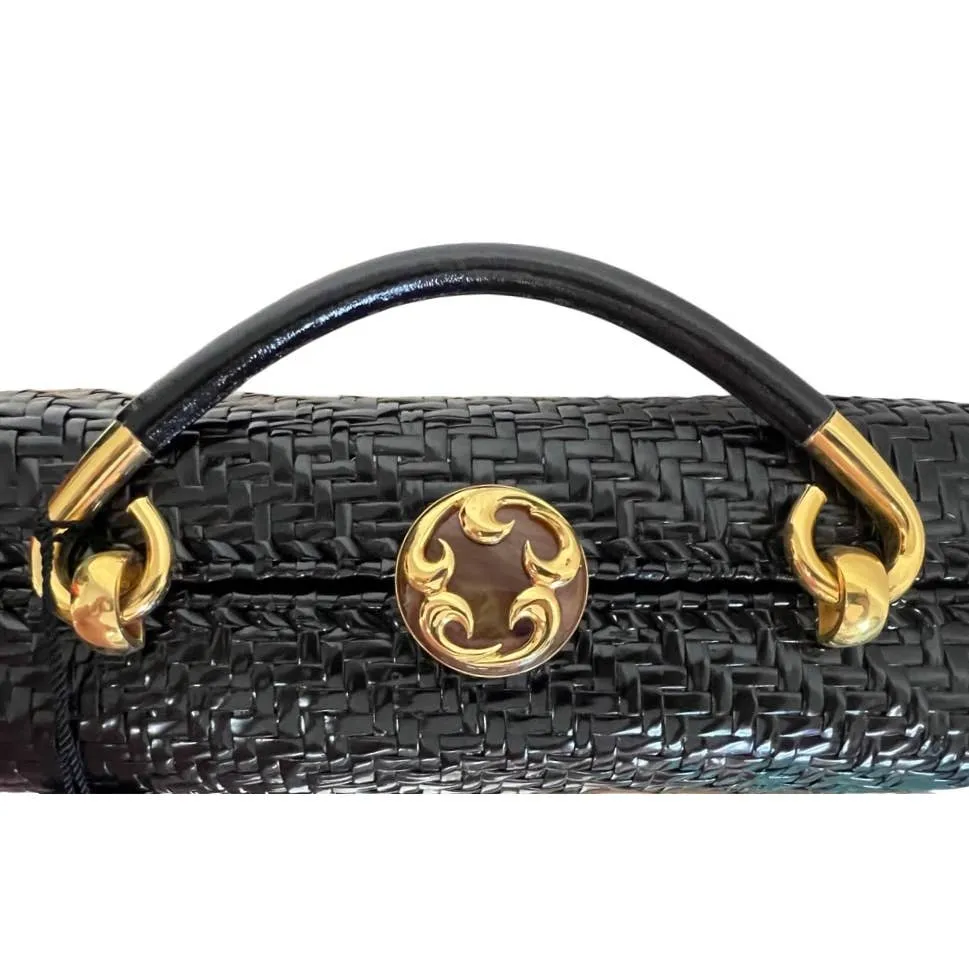 Vintage 1960s Rodo Italy Black Wicker Woven Purse Briefcase Bag NWT/Box