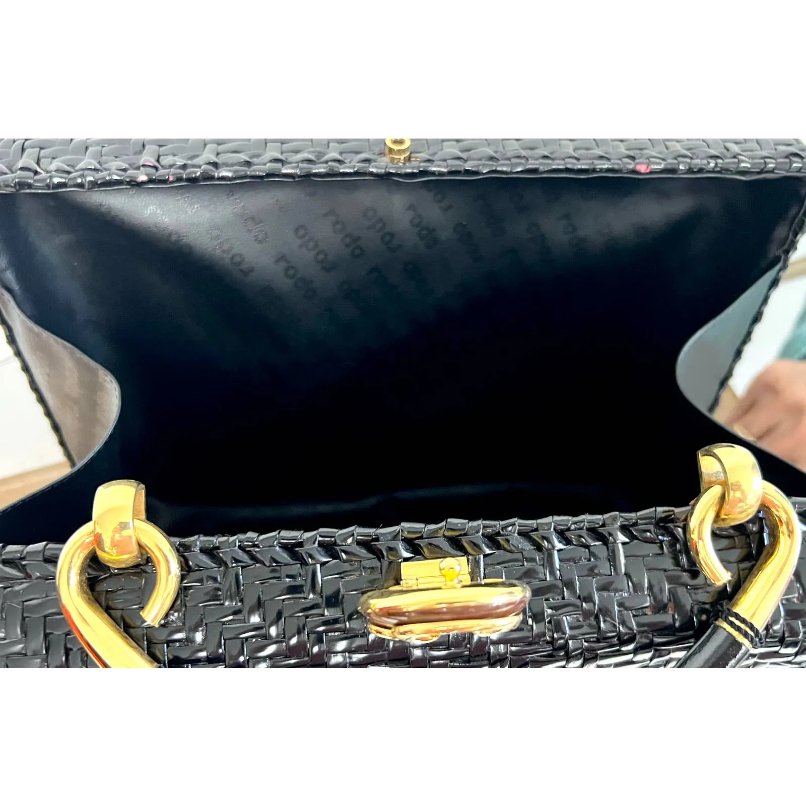 Vintage 1960s Rodo Italy Black Wicker Woven Purse Briefcase Bag NWT/Box